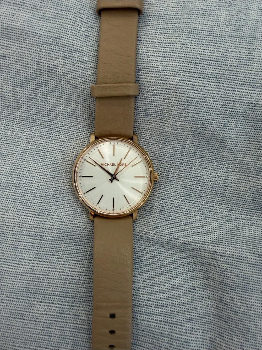 Michael Kors Gold-Tone Case Cream Leather Strap Minimalist Watch